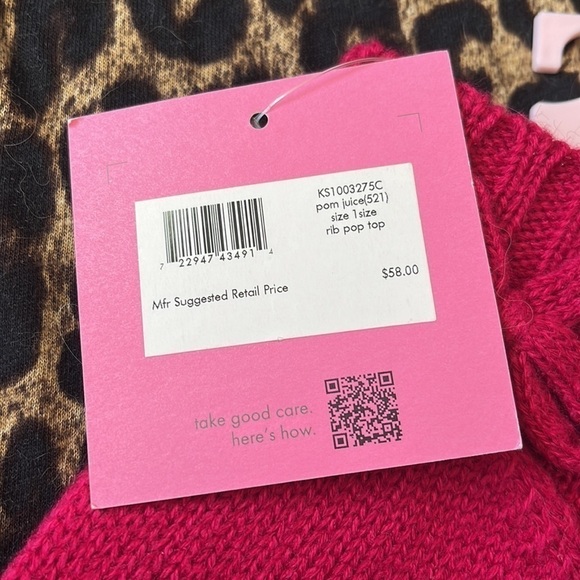 Brand New Kate Spade Rib Pop Top Knit Fingerless Gloves Mitten Cover Pink Pom - Picture 4 of 9